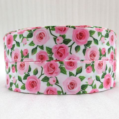 Rose Flower  Printed Polyester Ribbon