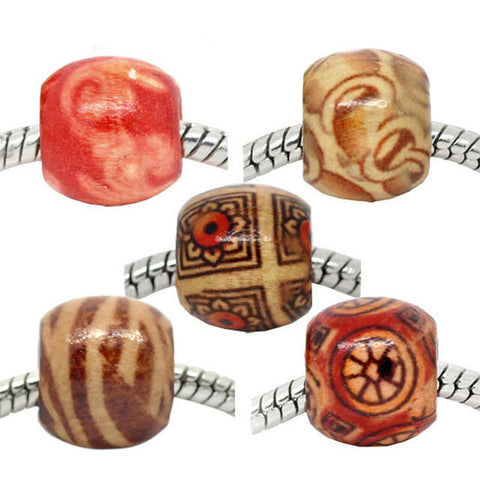 Wood Beads Fixed Mix Drum Pattern  Hole Beads