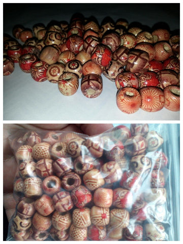 Wood Beads Fixed Mix Drum Pattern  Hole Beads
