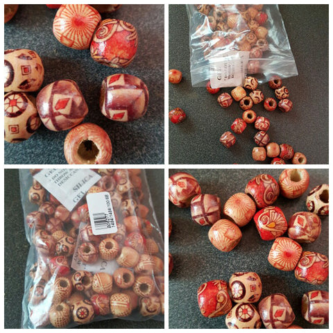 Wood Beads Fixed Mix Drum Pattern  Hole Beads