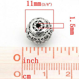 Round Antique Silver Hollow Flower Pattern Carved Beads