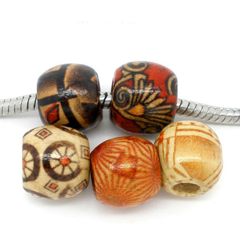 Wood Beads Fixed Mix Drum Pattern  Hole Beads