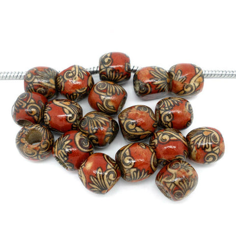 Wood Beads Fixed Mix Drum Pattern  Hole Beads