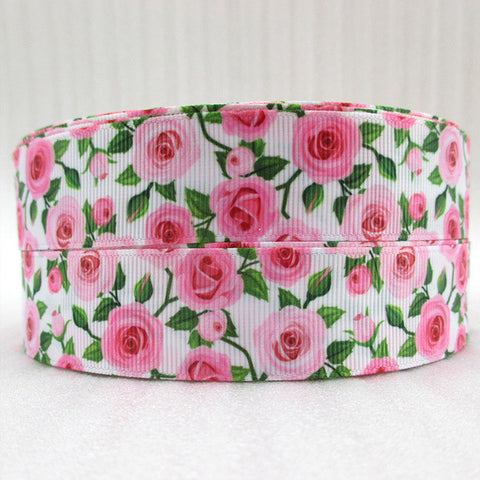 Rose Flower  Printed Polyester Ribbon