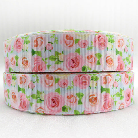 Rose Flower  Printed Polyester Ribbon