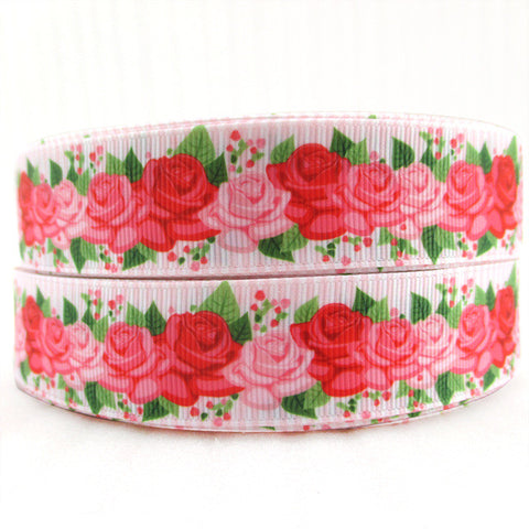 Rose Flower  Printed Polyester Ribbon