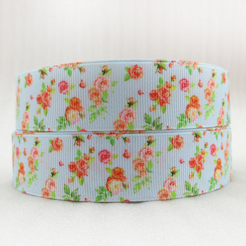 Rose Flower  Printed Polyester Ribbon