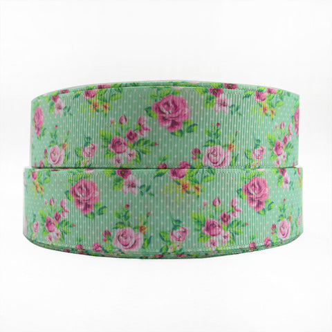 Rose Flower  Printed Polyester Ribbon
